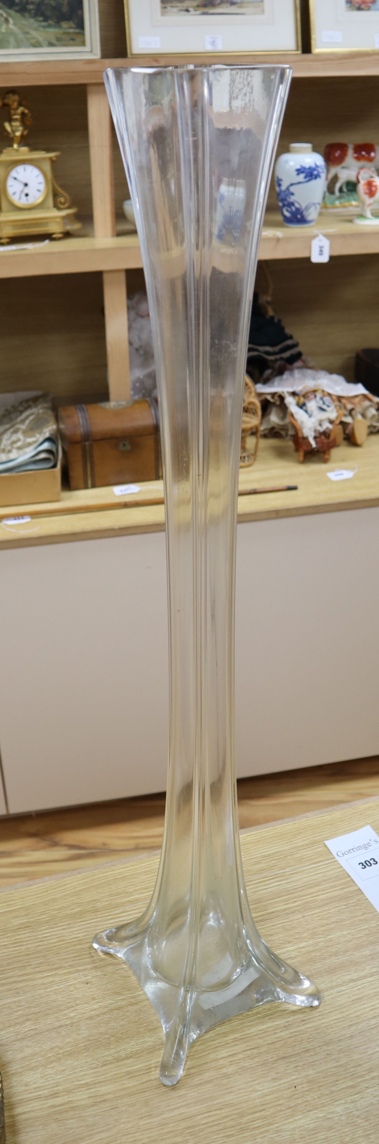 A tall glass lily vase, height 81cm